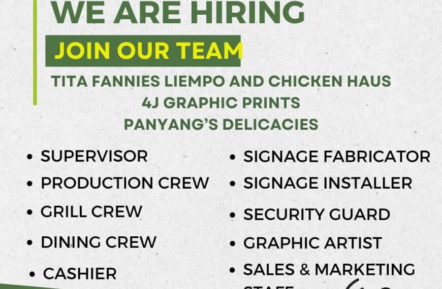 hiring ad for tita fannies and partners listing open roles like supervisor, grill crew, cashier, and more.