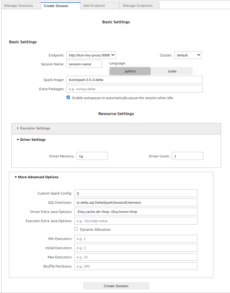 jupyter ilum spark form