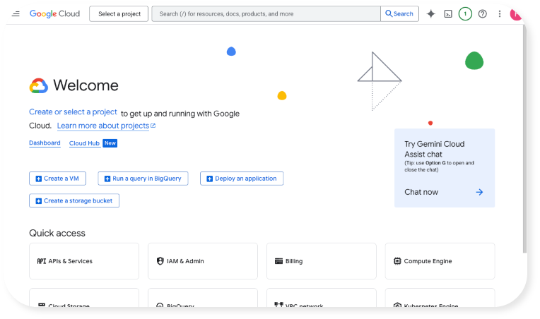 Google Cloud console after login