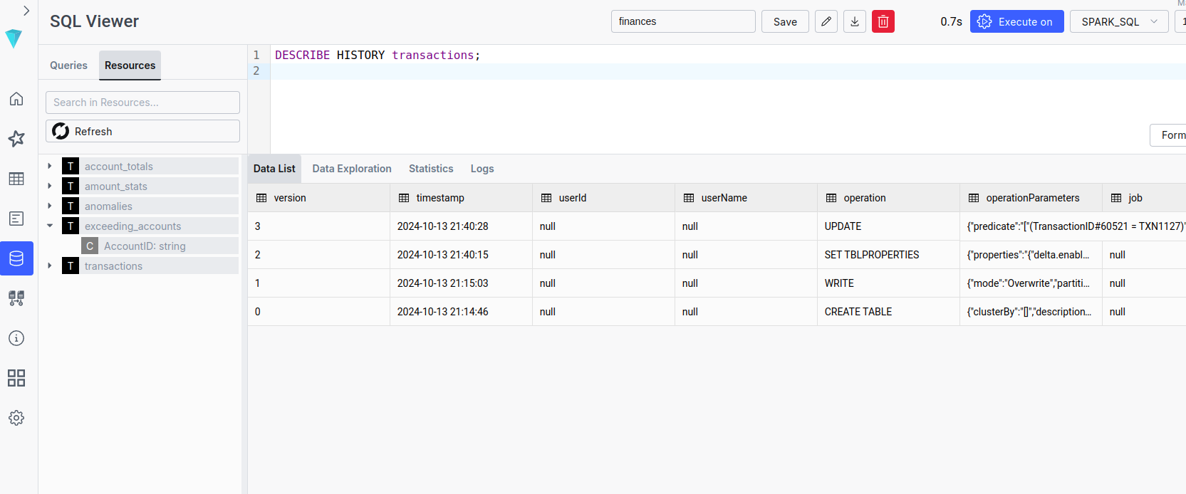 Ilum SQL ফলাফল