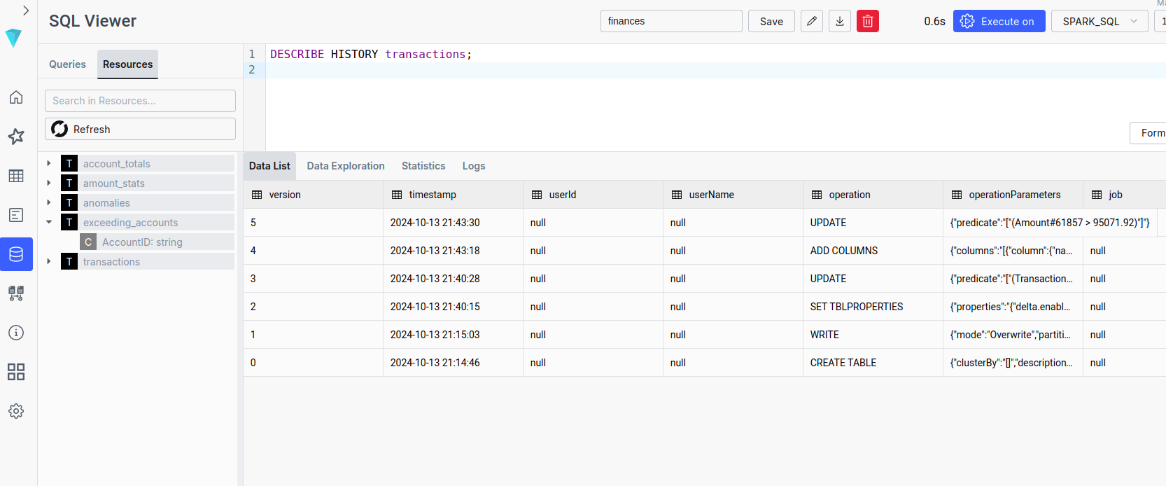 Ilum SQL ফলাফল
