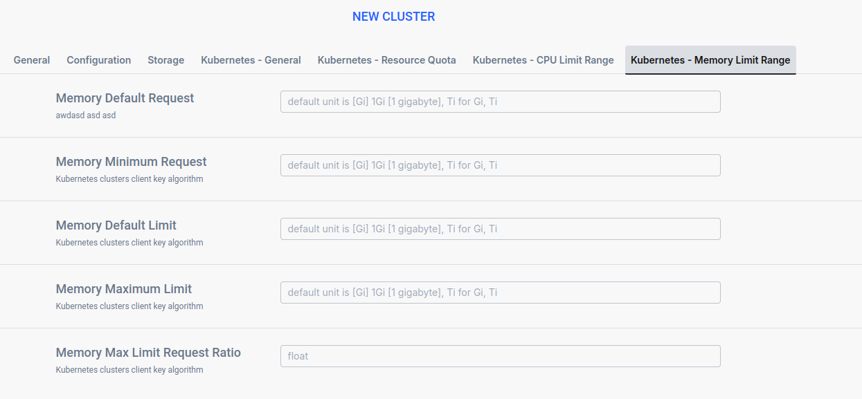 Ilum Memory Limit Range Configuration