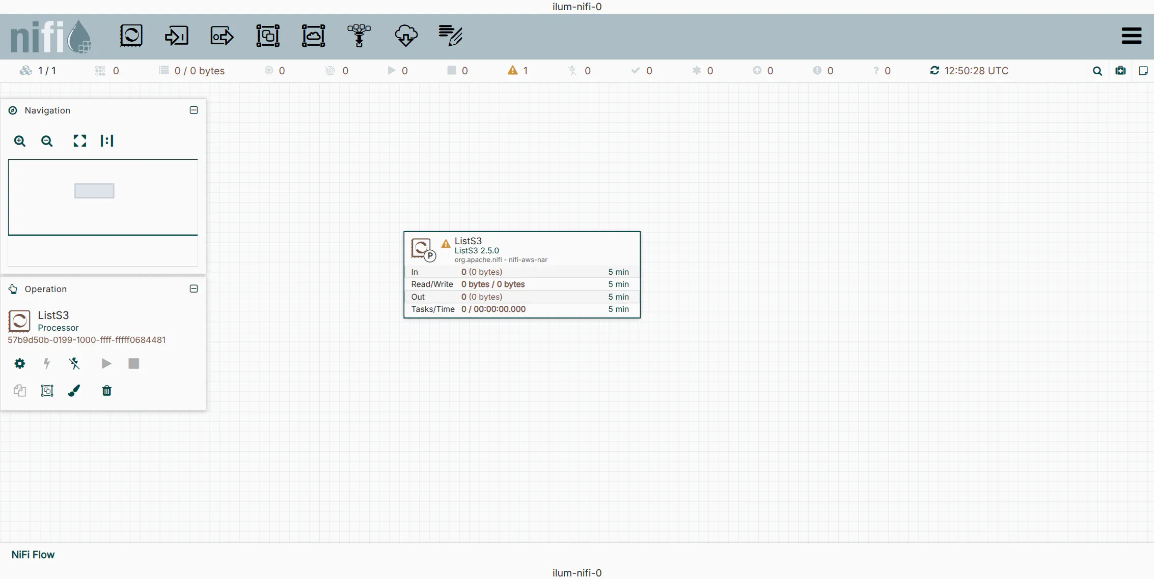Default S3 list processor on the canvas
