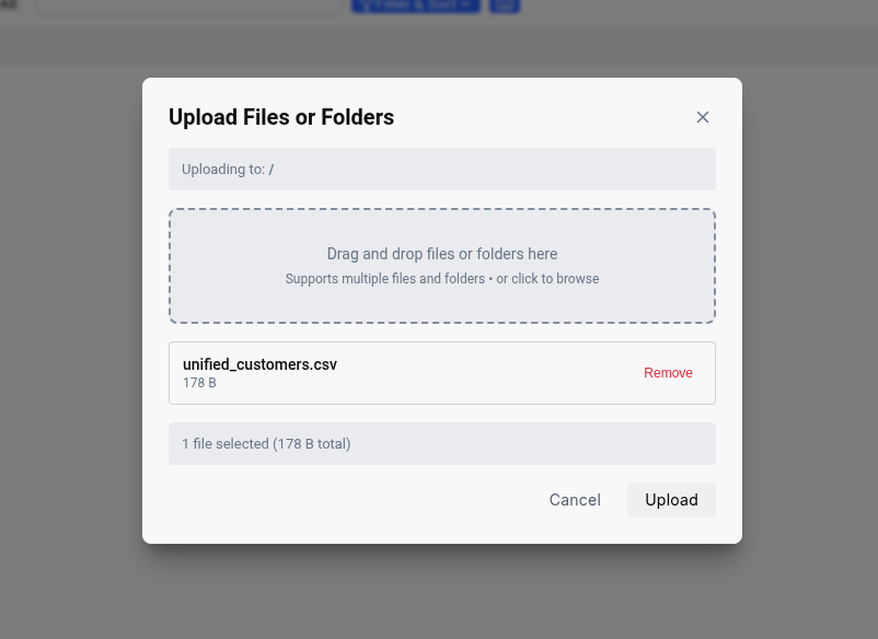 Drag and drop interface for easy file uploads File Upload Modal