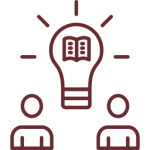 Dos figuras humanas sencillas se miran frente a frente; entre ellas hay una gran bombilla con un libro abierto, irradiando rayos, simbolizando el intercambio de conocimientos teológicos.