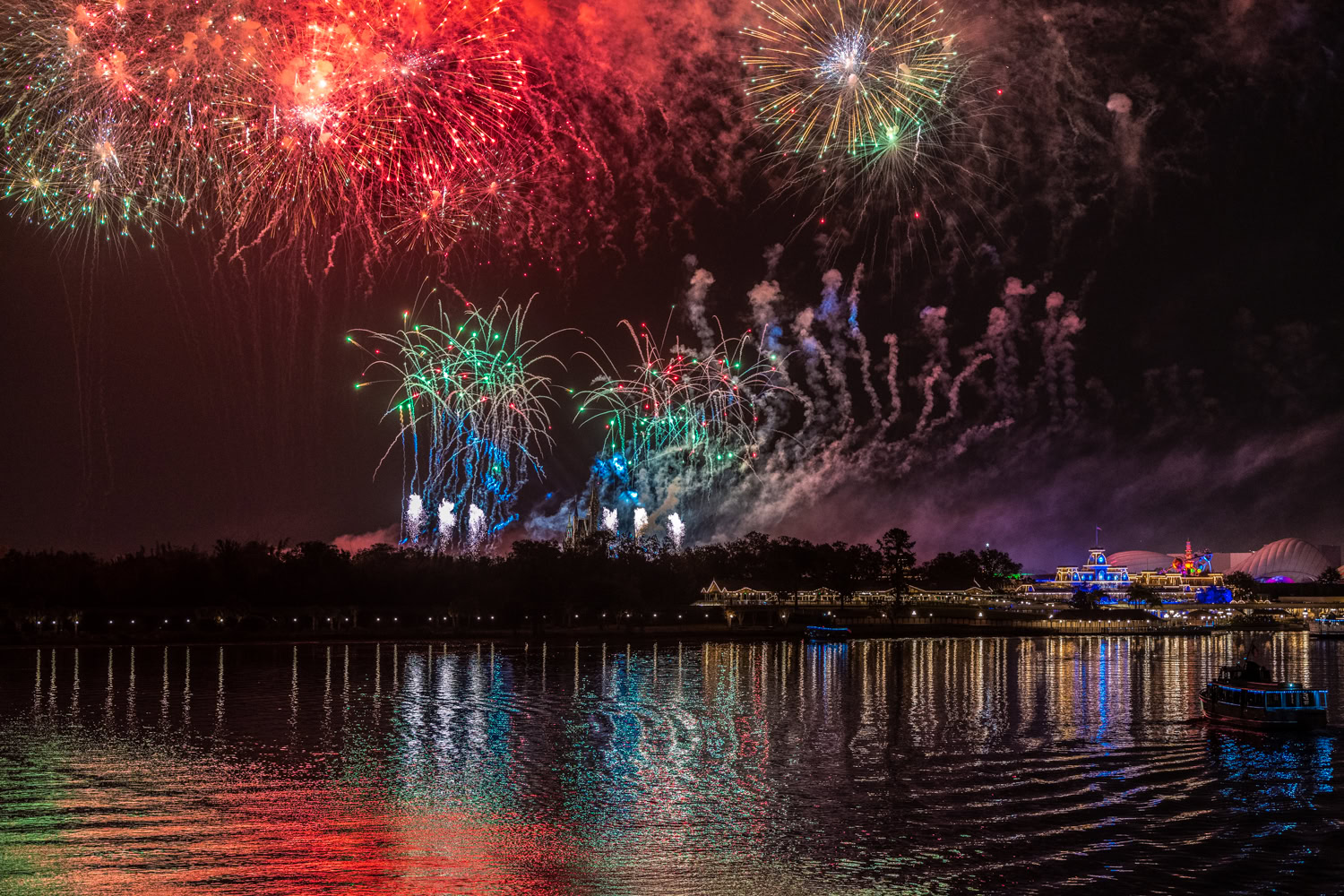 Fireworks display, viewed from, reflecting beautifully