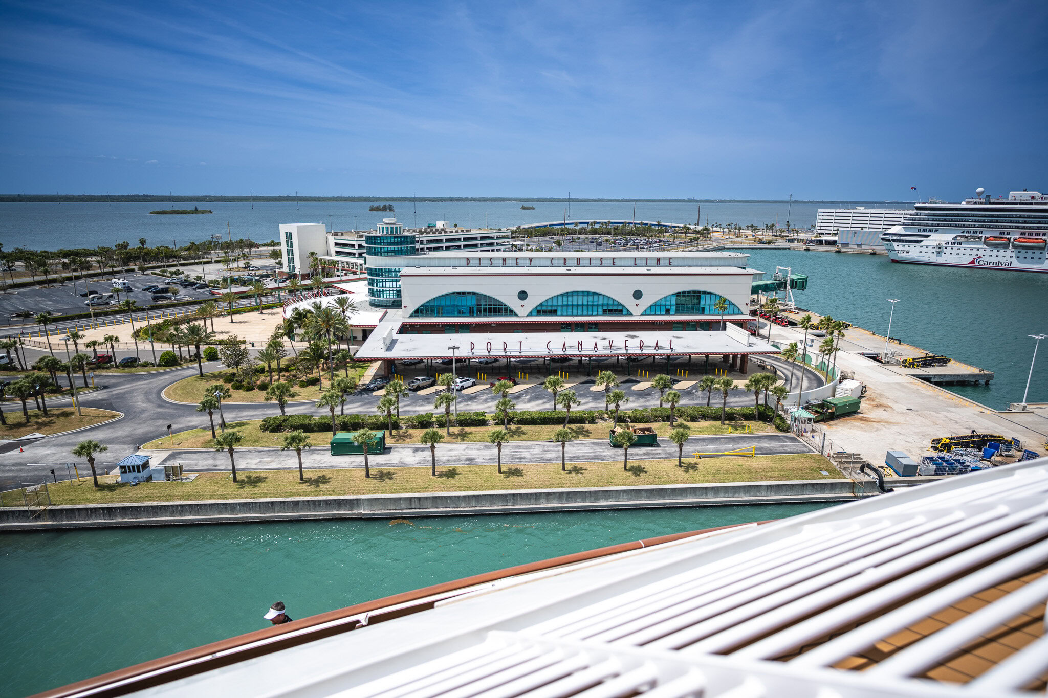 View from Disney Wish of the Disney Cruise Line terminal at Port Canaveral, Florida