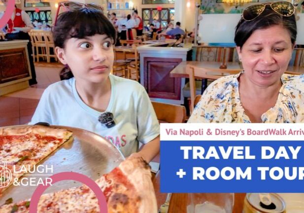 Daniela and Lucy from Laugh and Gear enjoy pizza at Via Napoli before their Disney BoardWalk Villas pre-cruise stay.