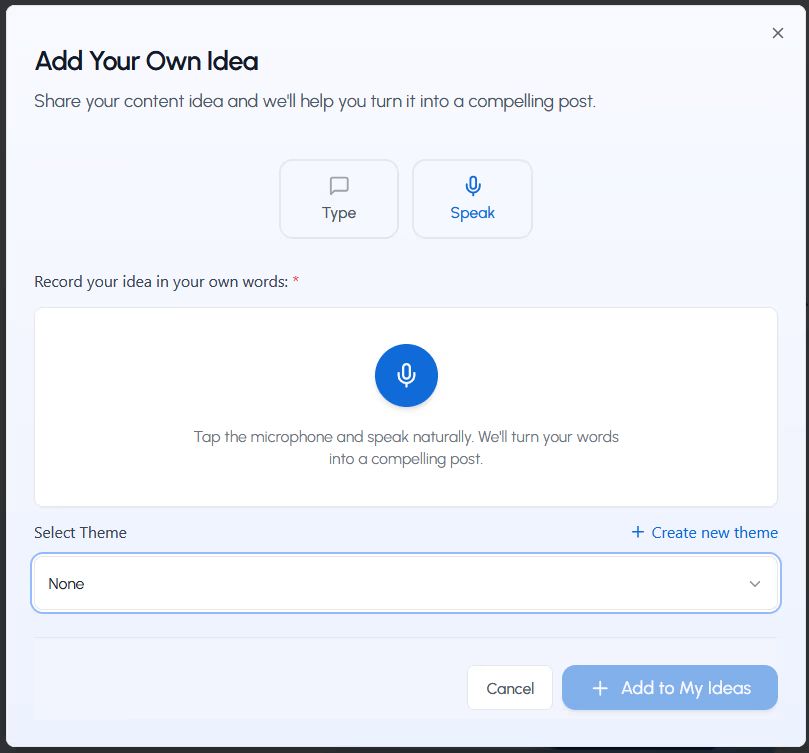 Add Your Own Idea Interface