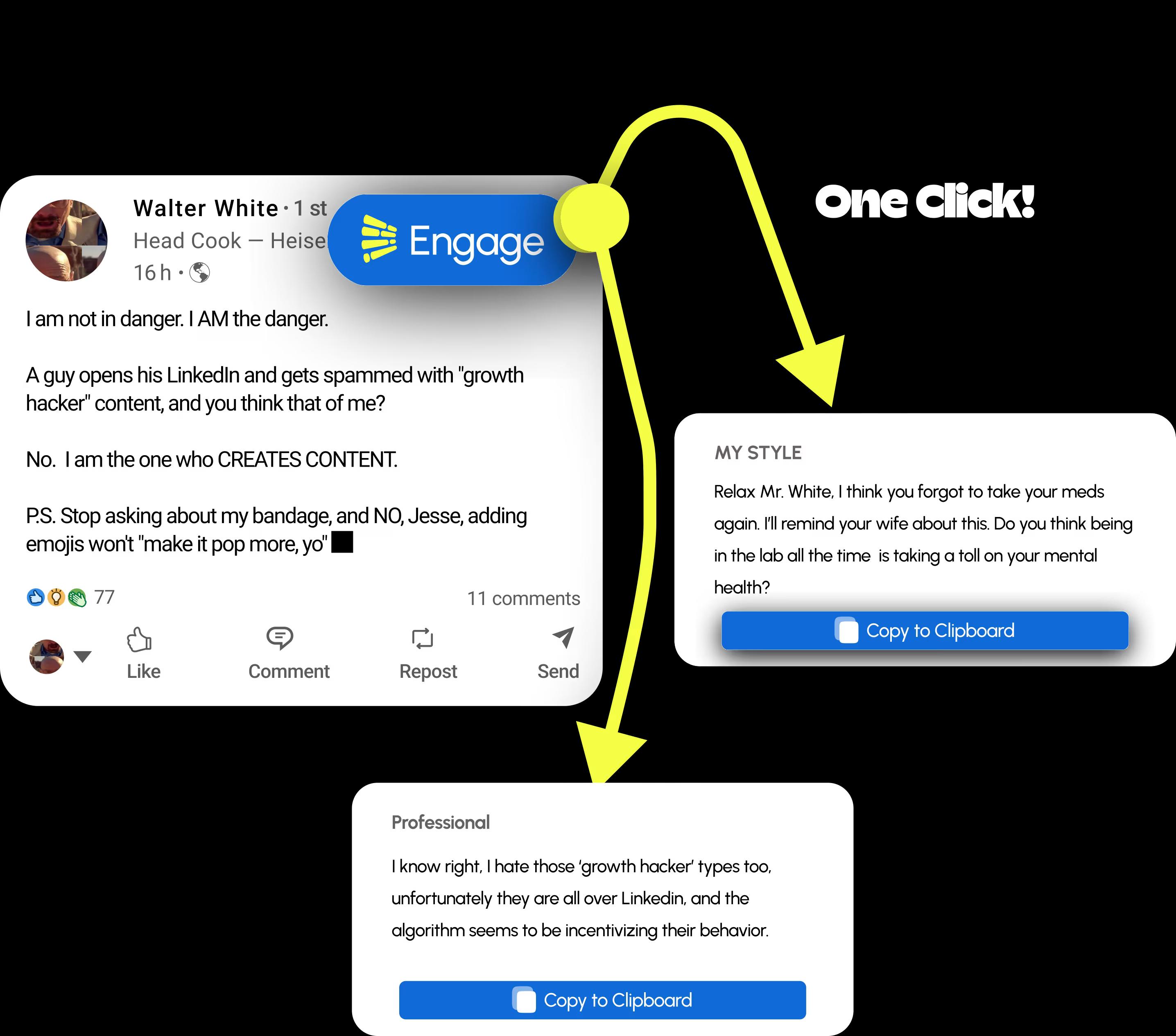 LinkedIn Chrome-extensie voor intelligente reacties en berichten | Workflow Tool | LiGo