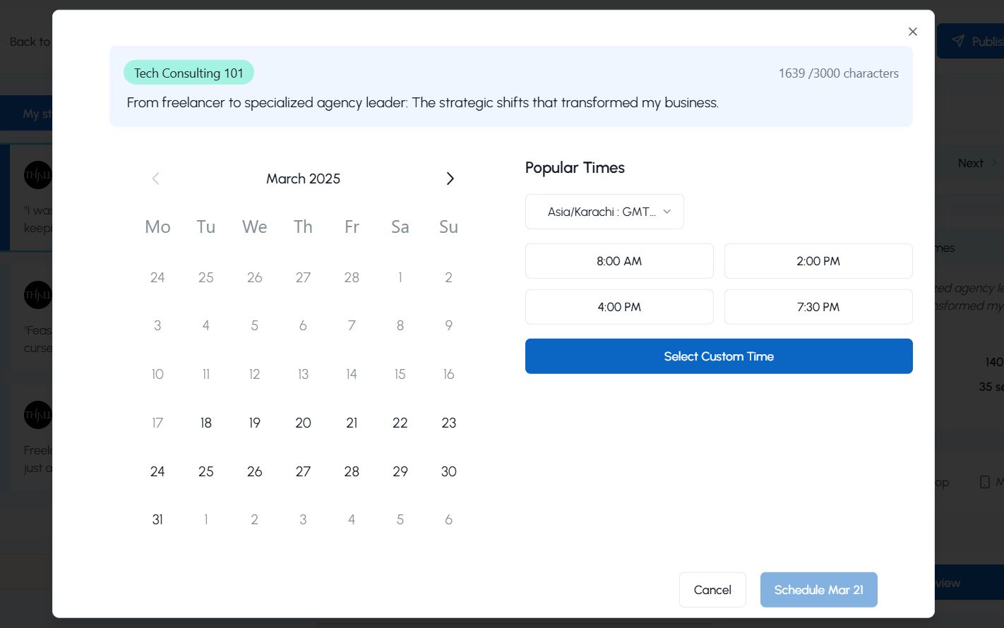 Post Scheduling Calendar