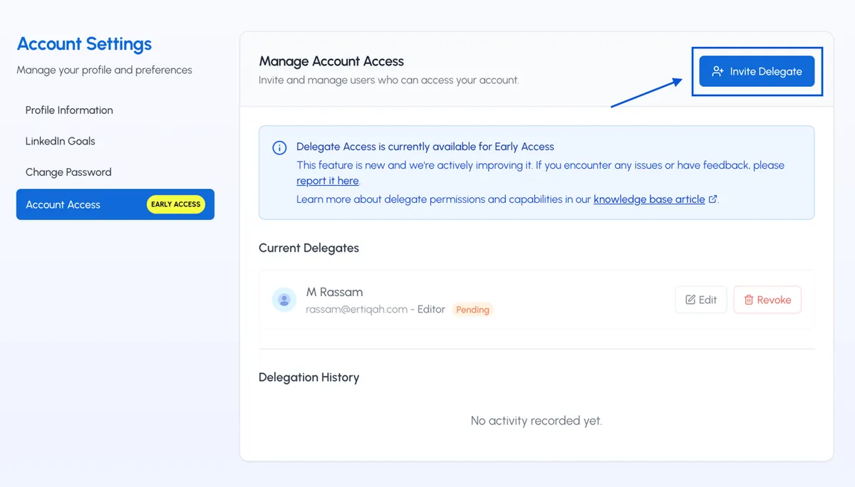 LiGo Delegate Access Invite Interface