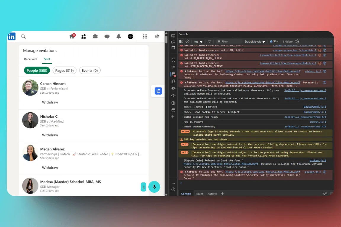 Imagen de una pestaña de consola dentro del explorador Microsoft Edge