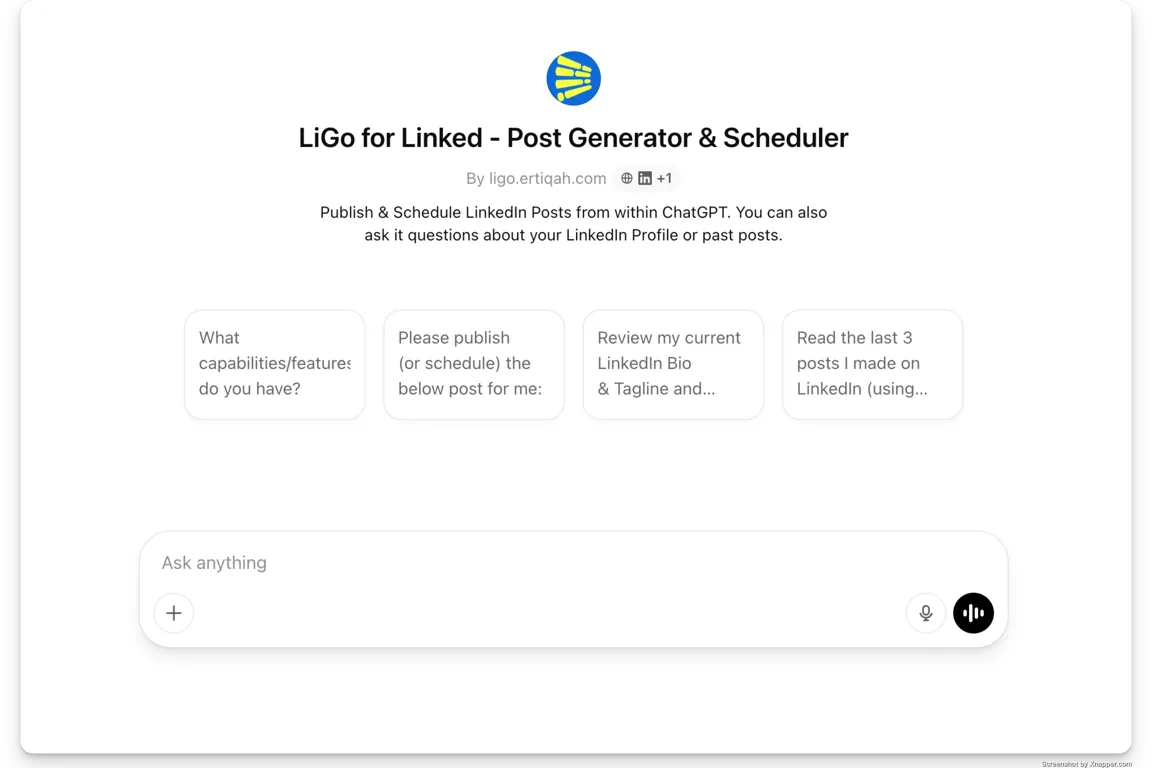 LiGo for, initial screen