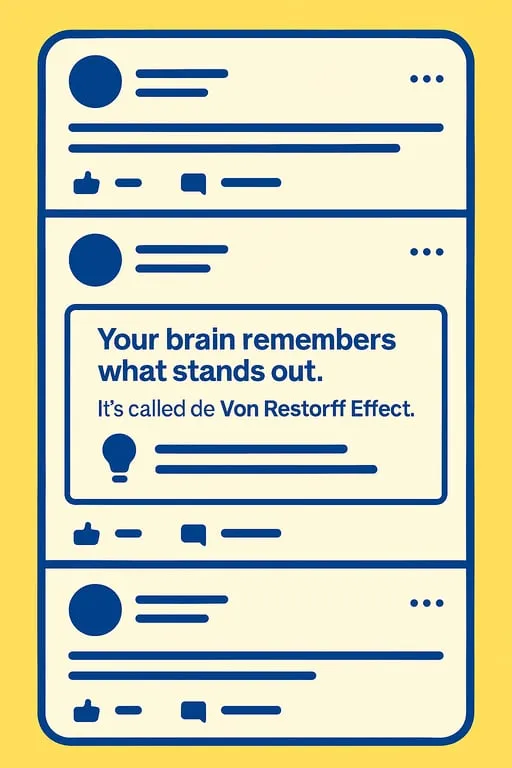 Illustratie van een Linkedin-feed met het Van Restorff-effect
