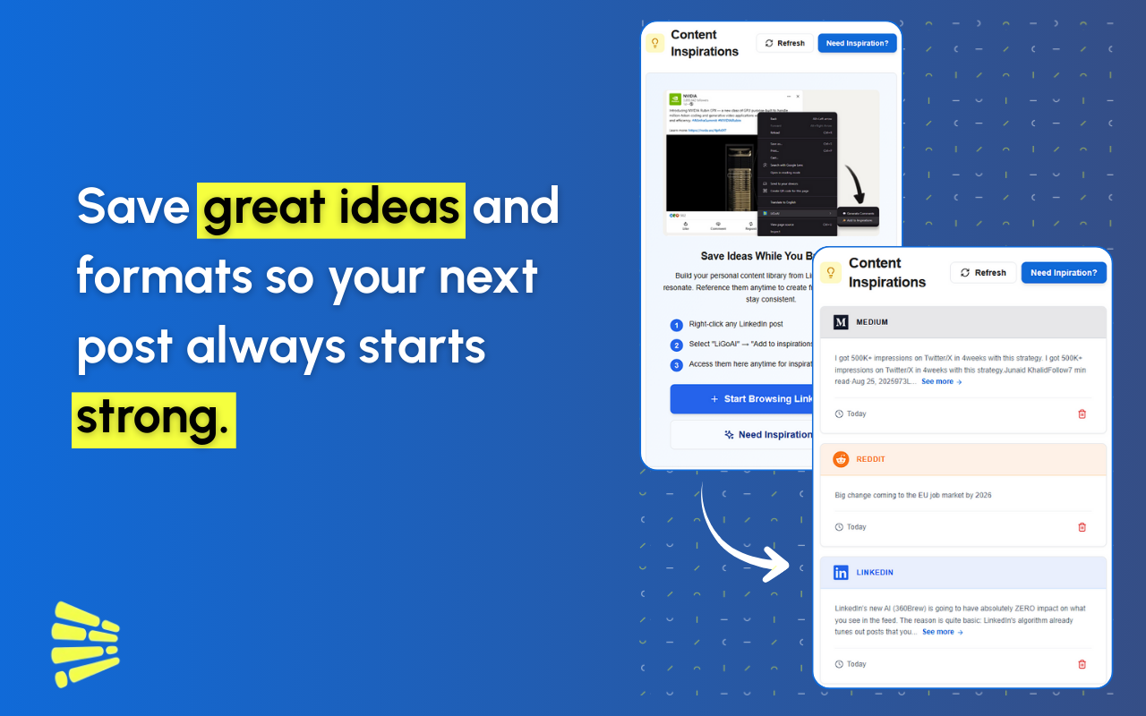 Guarda inspiraciones para publicaciones de LinkedIn
