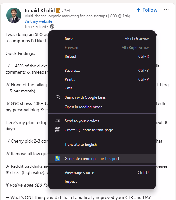 Genera commento modale