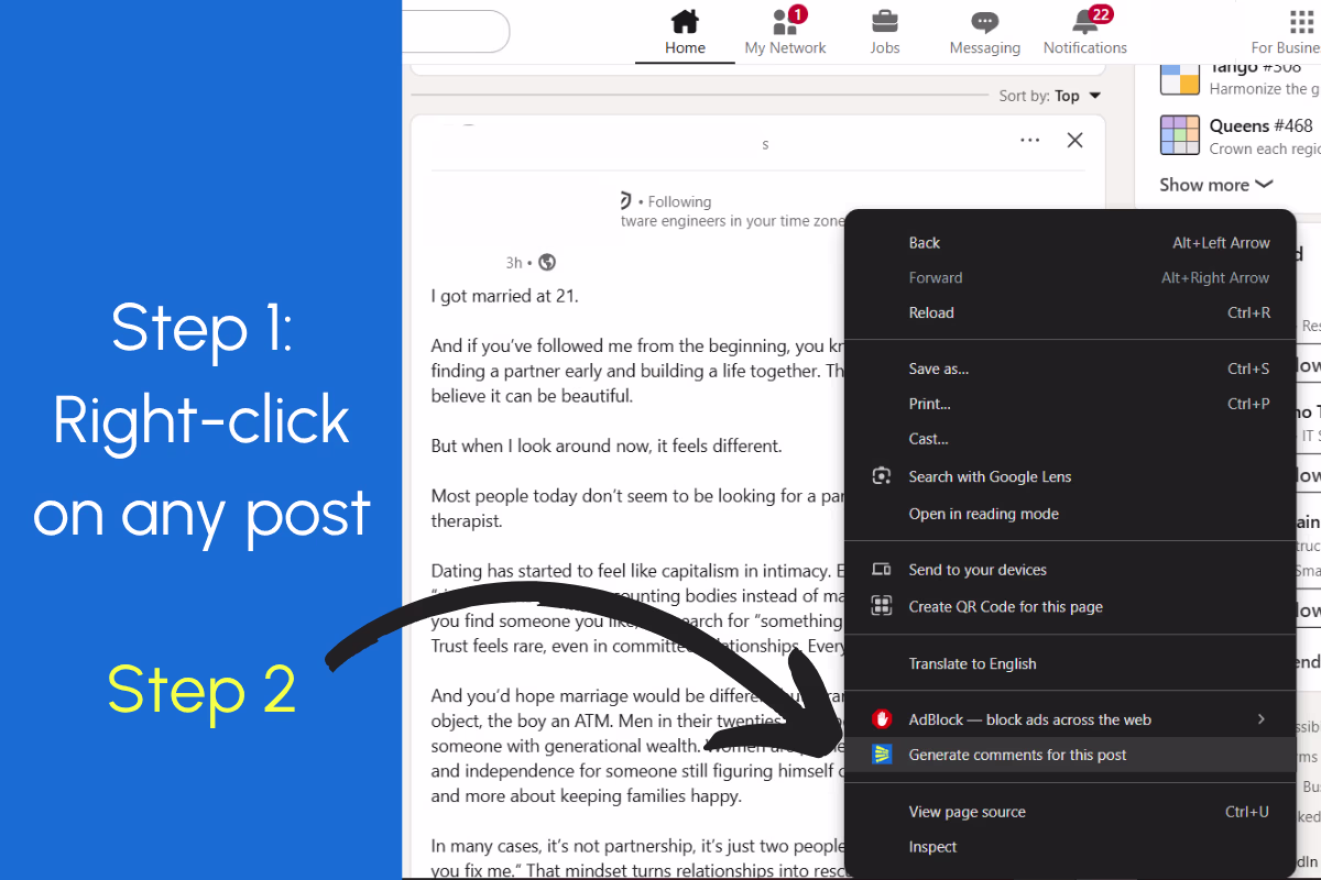 Generar comentarios de LinkedIn usando la extensión LiGo Chrome