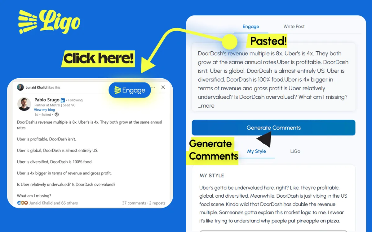 Crea comentarios estratégicos de LinkedIn que se noten con LiGo