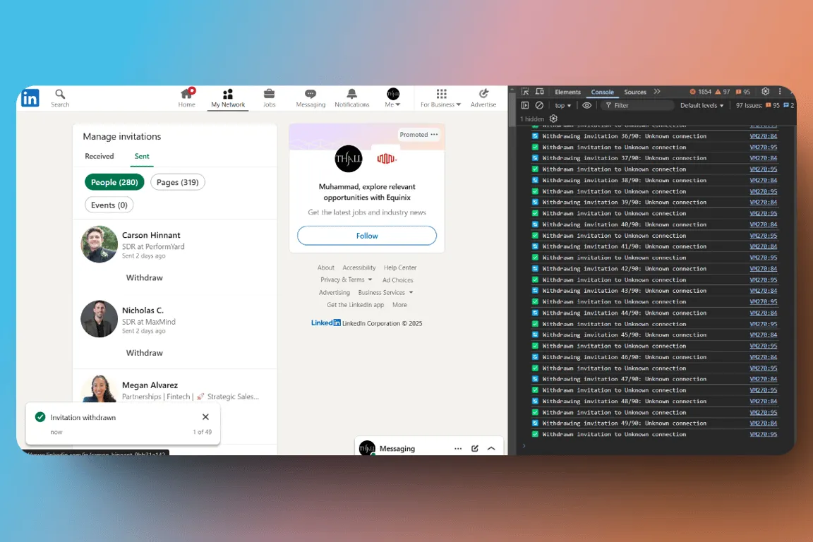 Imagen del script de retirada masiva en acción