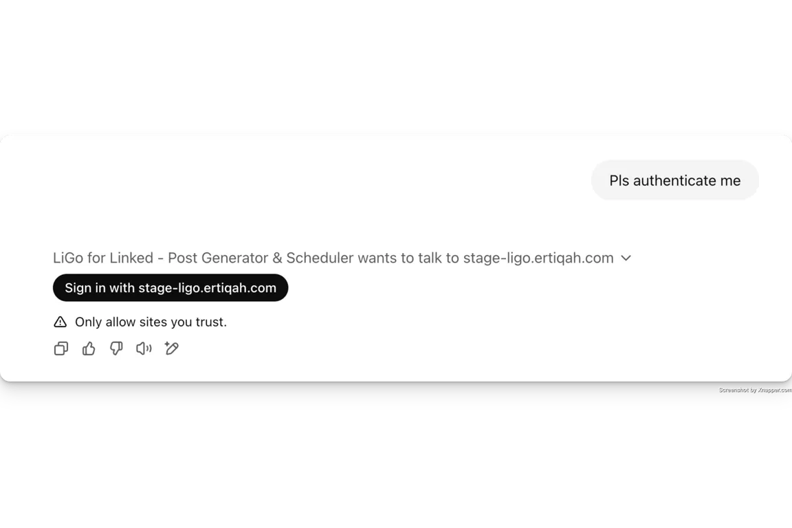 Flujo de autenticación para LiGo CustomGPT