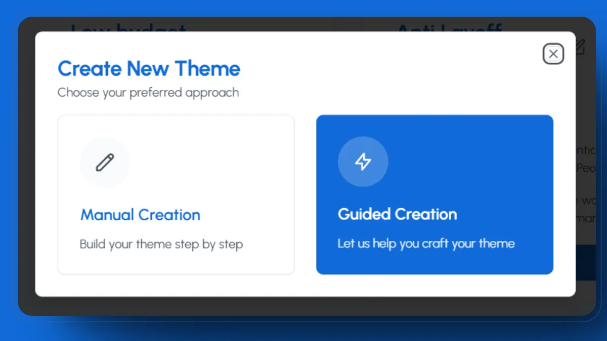 Create a theme using LiGo's guided questionnaire.