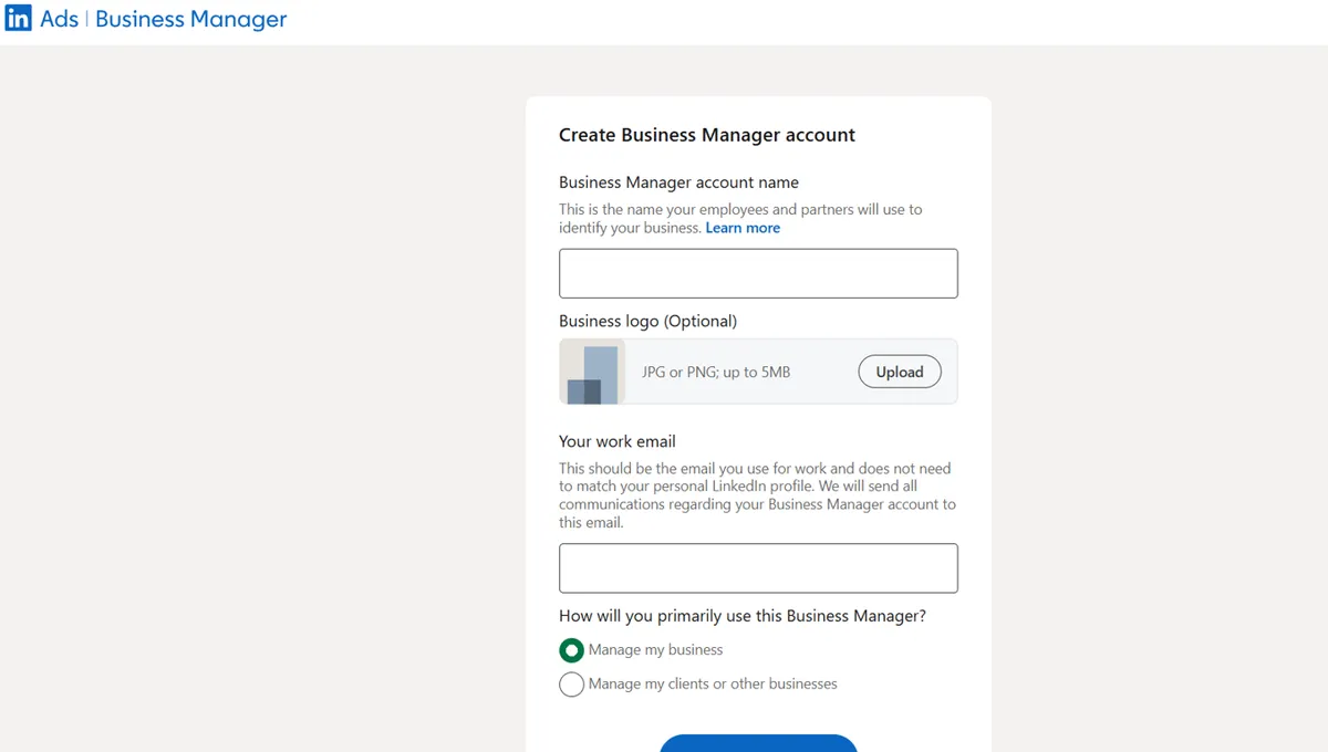 Linkedin Business Manager Login Screen
