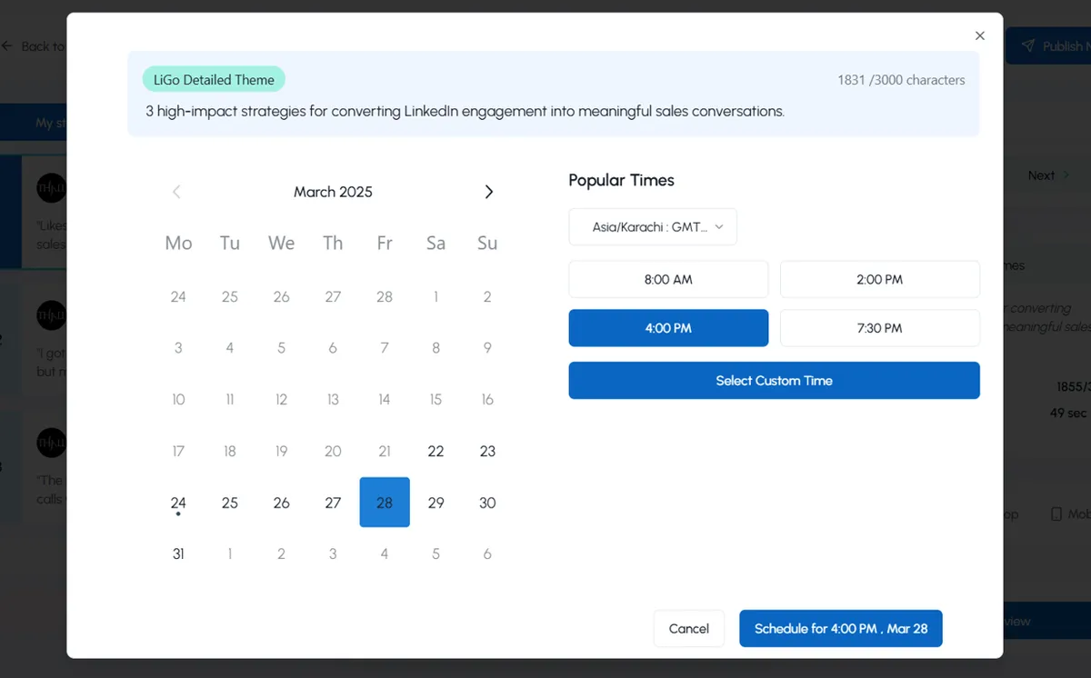 LiGo post planning interface