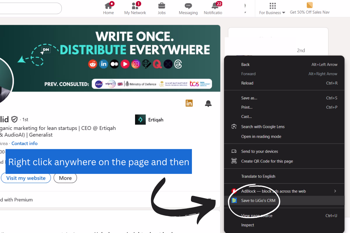 Guardar clientes potenciales en LinkedIn usando la extensión LiGo para Chrome