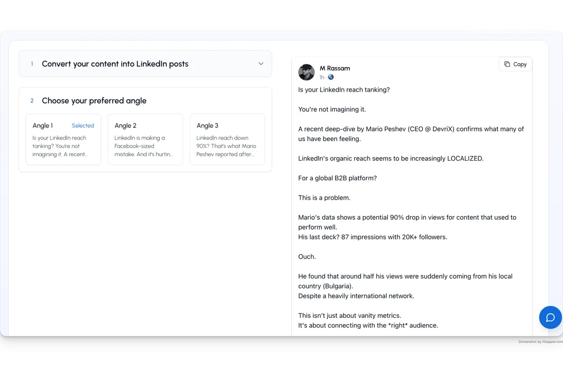 LiGo's AI Post Writer in actie