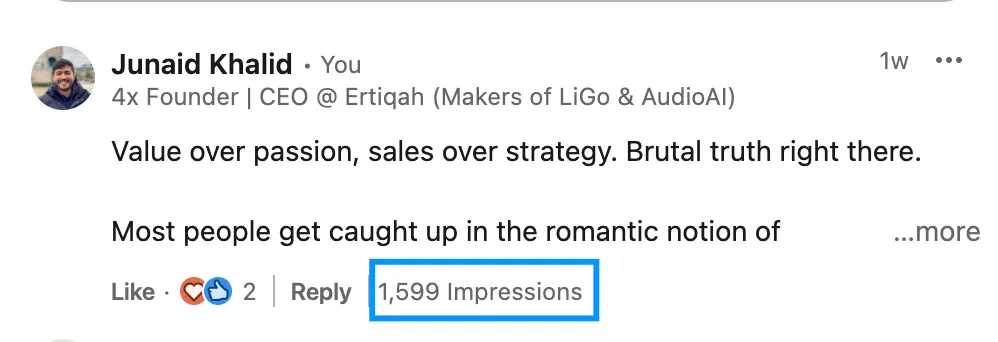 Même les commentaires qui avaient moins d’engagement ont obtenu un bon nombre d’impressions LinkedIn