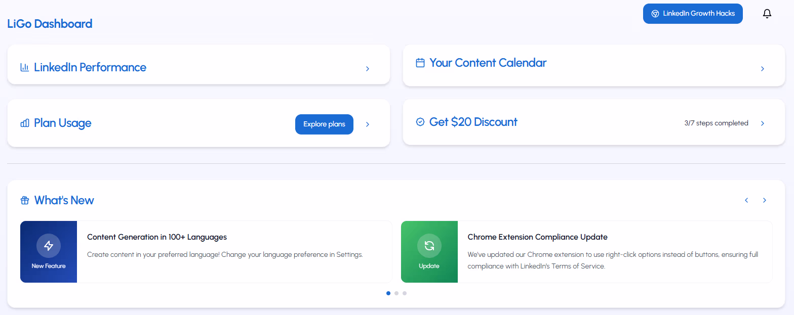 Descripción general del panel de control de LiGo