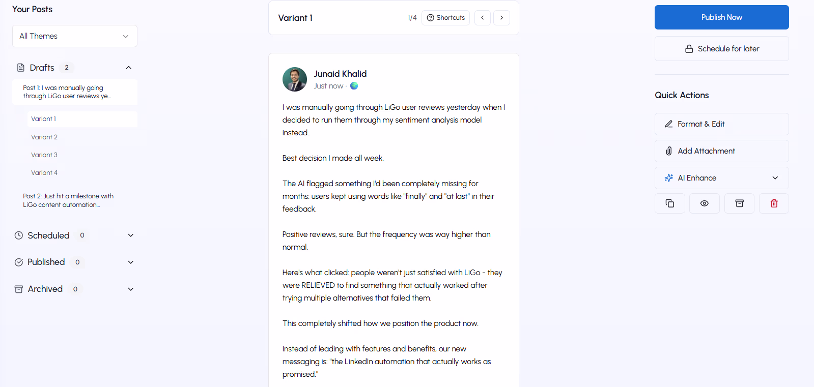 Example post selection