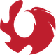 Logotipo rojo sobre fondo negro.