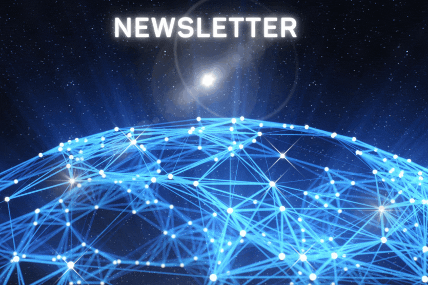 Sur fond de ciel étoilé, un réseau de lignes et de points bleus rappelant un globe numérique brille, avec la « Newsletter officielle OES » et la date « 21 octobre 2024 » subtilement intégrées au-dessus.