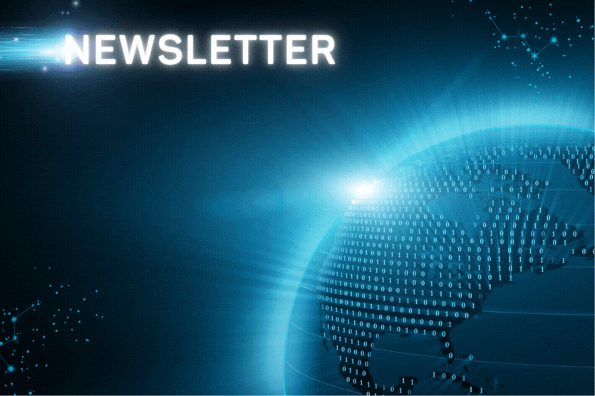 Ilustrație digitală intitulată "Buletinul informativ oficial OES". Pe un fundal întunecat cu un model geometric, sunt înfățișați cuvântul "buletin informativ" și un glob albastru strălucitor acoperit cu cod binar. Această imagine captivantă sugerează că va fi lansată pe 18 noiembrie 2024.