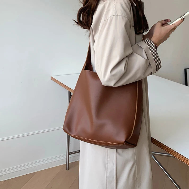 Minimalistische PU-lederen schoudertas voor dames - Veelzijdige modieuze handtas en crossbodytas voor werk