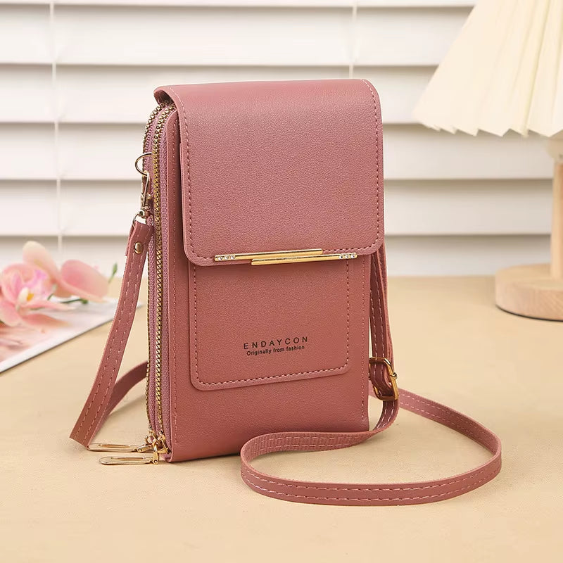 Modieuze Touch Screen Lock Crossbody Cell Phone Tas voor Vrouwen met Kaarthouder
