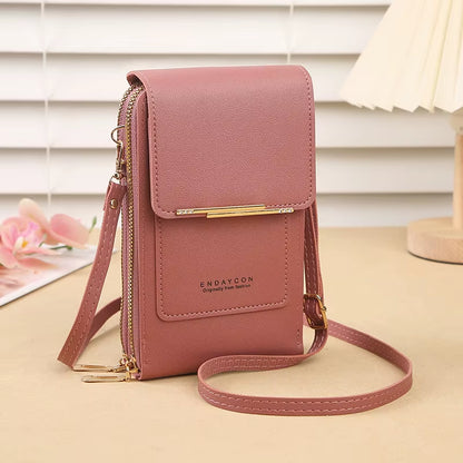 Modieuze Touch Screen Lock Crossbody Cell Phone Tas voor Vrouwen met Kaarthouder