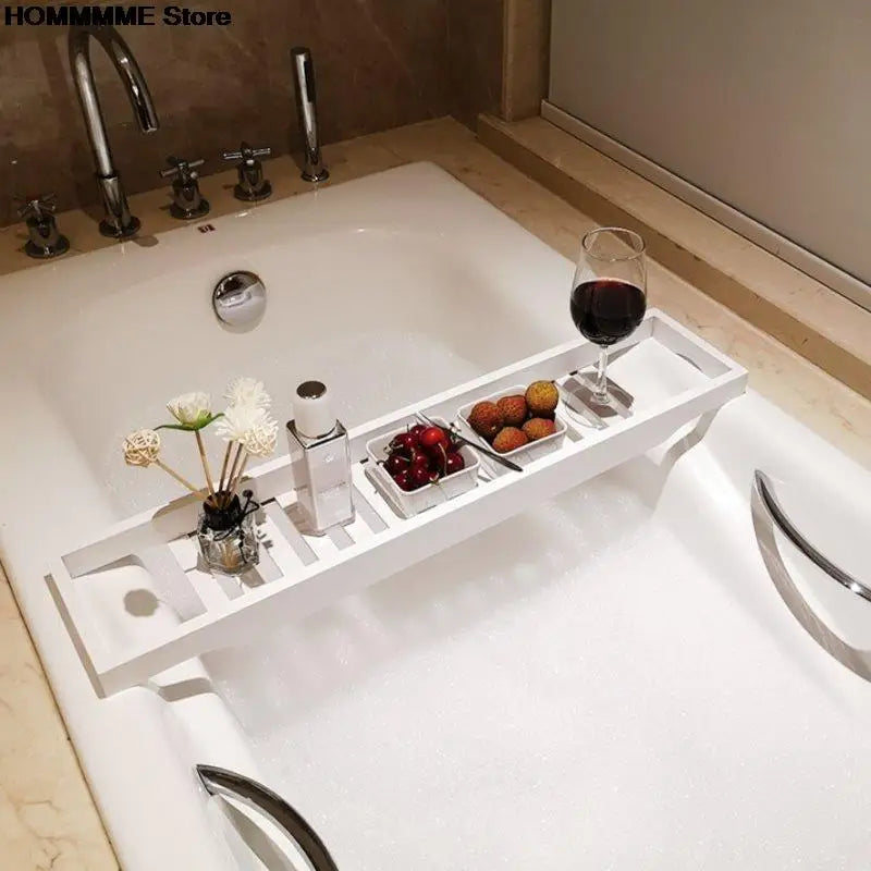 Estante de bañera antideslizante multifuncional de bambú y bandeja de spa