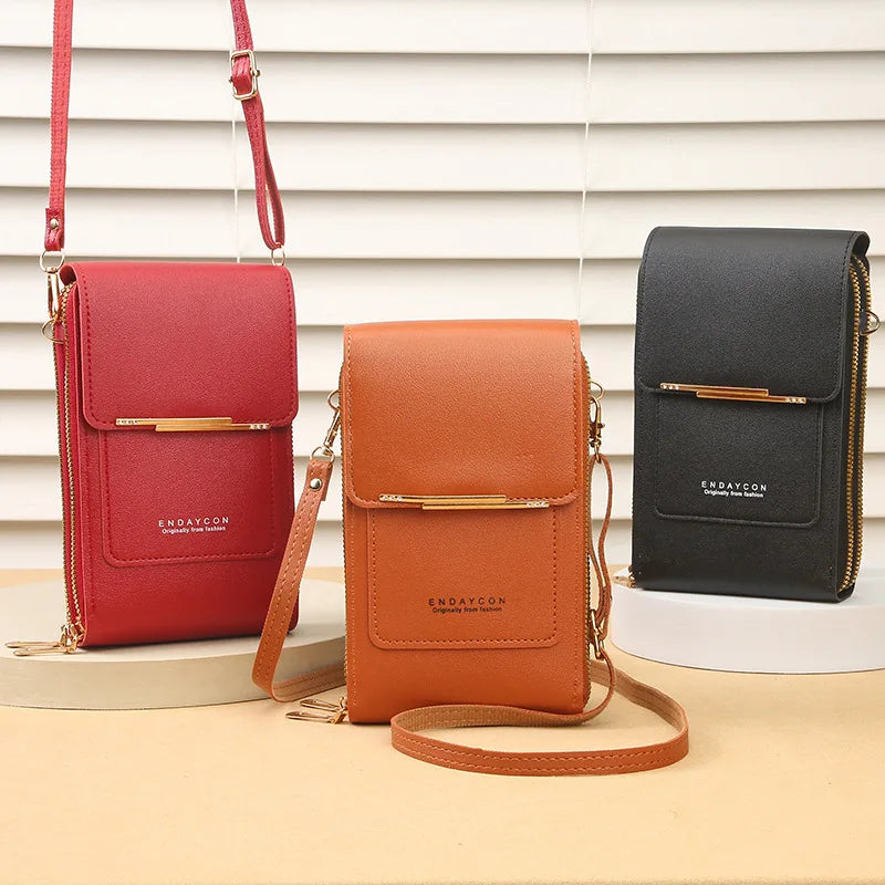 Modieuze Touch Screen Lock Crossbody Cell Phone Tas voor Vrouwen met Kaarthouder