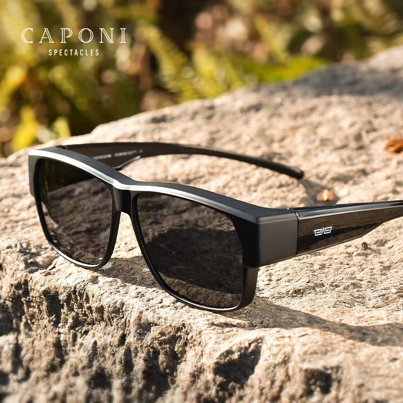 Ajuste sobre gafas de sol polarizadas para hombres UV400 Gafas al aire libre Conducción al aire libre Pesca TR-90 Cubierta del marco Gafas de sol Decoloración BS3027