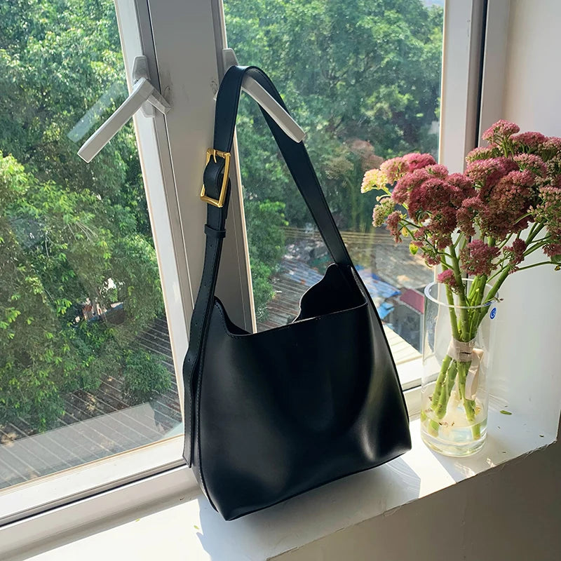 Minimalistische PU-lederen schoudertas voor dames - Veelzijdige modieuze handtas en crossbodytas voor werk