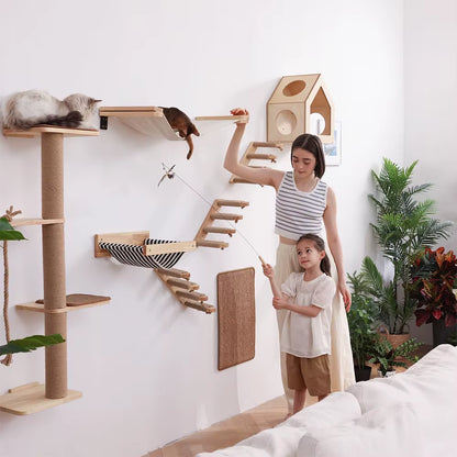 Kat Muur Klimmen Plank Stappen Ladder Krabpaal Scratcher Bed Schuilhuis voor Katten Boomtoren Huisdier Meubels Accessoires