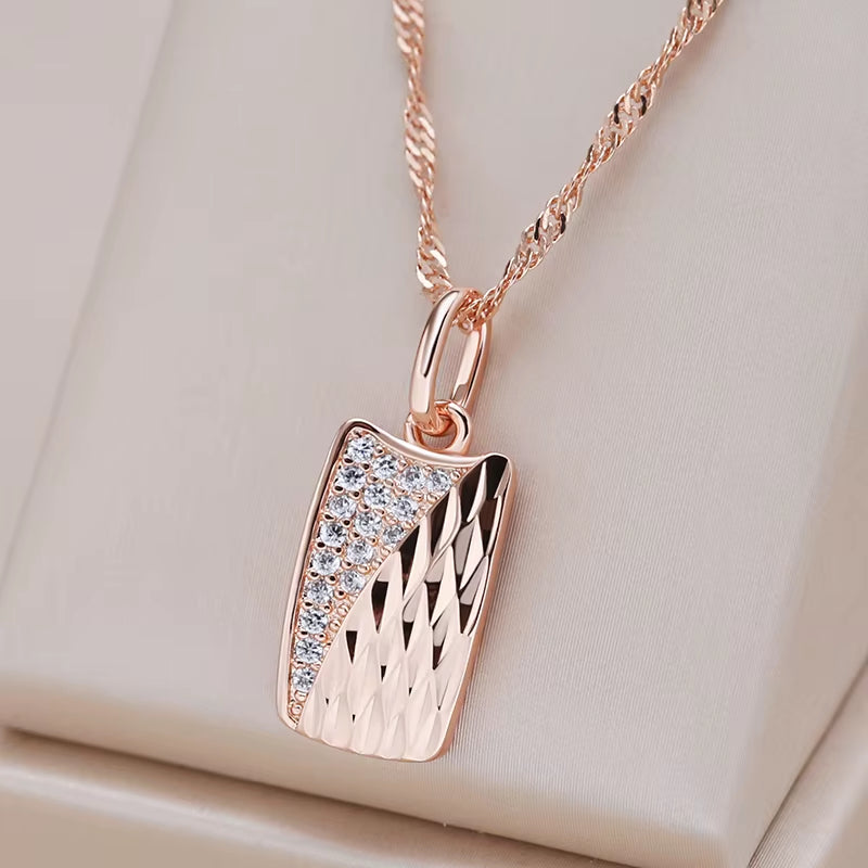 Hete Vierkante Hanger Ketting voor Vrouwen 585 Rose Gouden Kleur met Natuurlijke Zirkoon Accessoires Etnische Bruid Trouwjuwelen