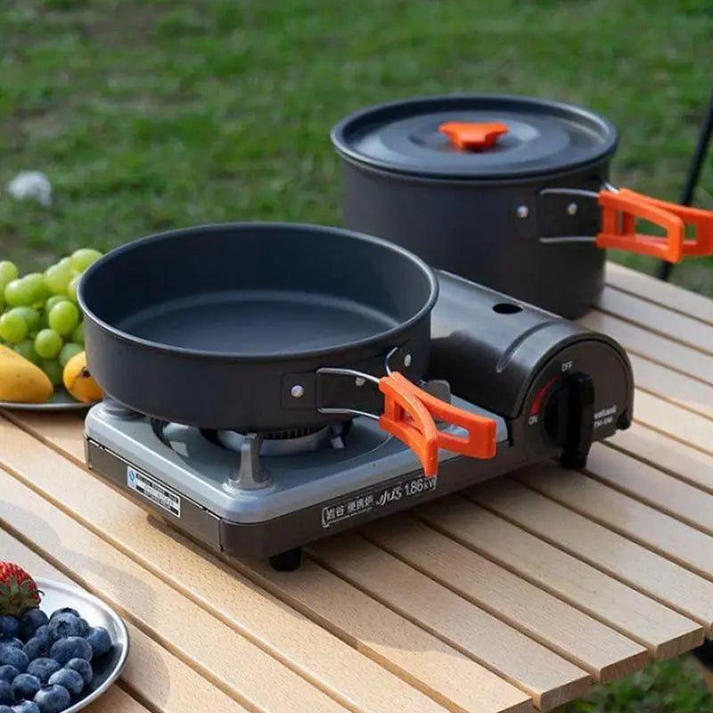 Juego de utensilios de cocina portátiles para acampar Kit de vajilla de olla al aire libre Agua para cocinar Sartén Hervidor de agua Utensilios de viaje Equipo de picnic de senderismo