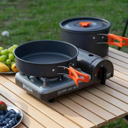 Juego de utensilios de cocina portátiles para acampar Kit de vajilla de olla al aire libre Agua para cocinar Sartén Hervidor de agua Utensilios de viaje Equipo de picnic de senderismo