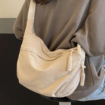 Canvas Lichtgewicht Effen Kleur Dumpling Crossbody Tas - Grote Capaciteit Koreaans-Geïnspireerde Schoudertas