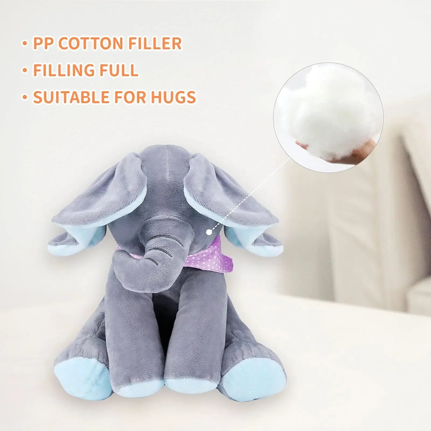 Juguete de elefante cantor de peluche animado con orejas móviles - Adorable animal de peluche para bebés