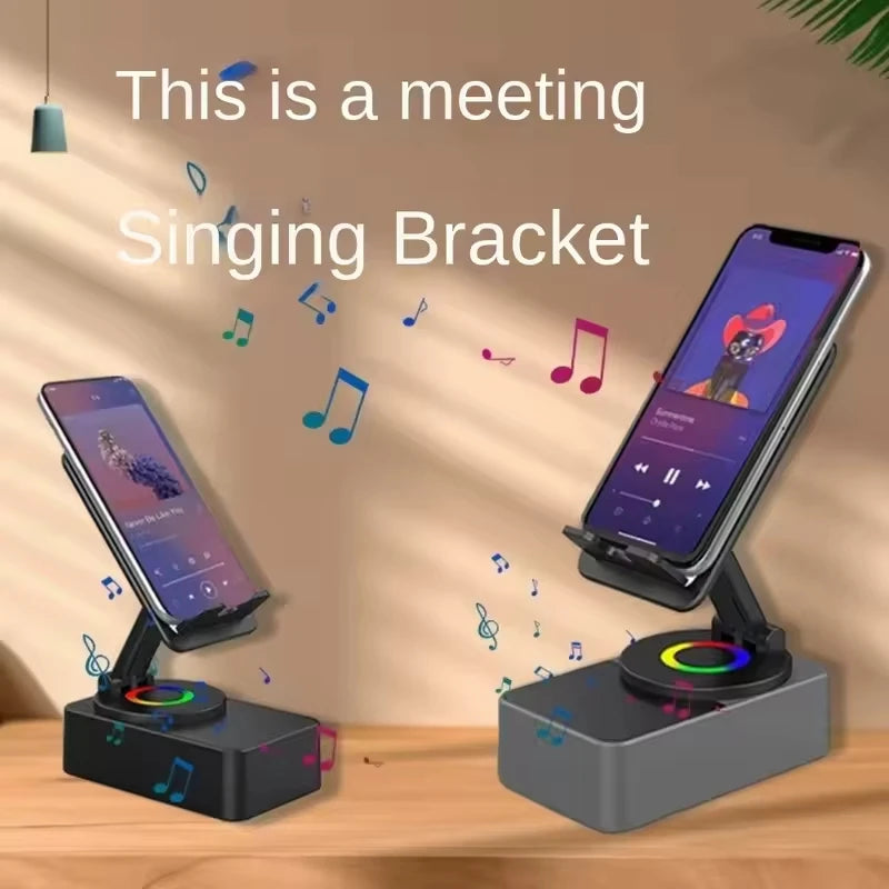 Altavoz Bluetooth plegable 3 en 1 y soporte para teléfono con rotación de 360 grados y banco de energía portátil para iPad y dispositivos móviles